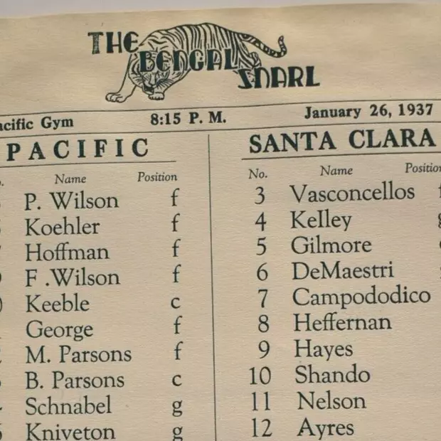 1937 Pacific College Stockton Santa Clara University Basketball Game Program