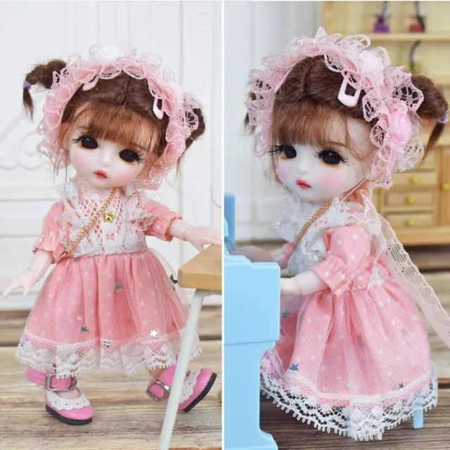 Bambola 1/8 BJD Carino regalo per bambini corpo 6 pollici + occhi + parrucca + scarpe + set completo abito