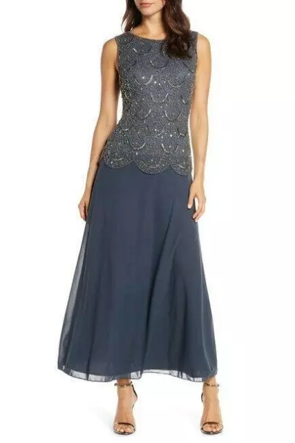 Pisarro Nights Beaded Mock Two-Piece Gown 350$ size  10 in slate