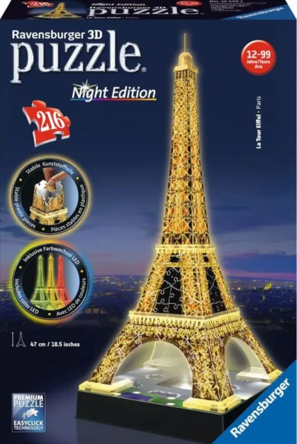Ravensburger 12579 - Puzzle 3d Eiffelturm bei Nacht