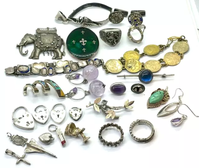 Job Lot Vintage & Modern Sterling Silver Jewellery Spares, Repair - 169 grams