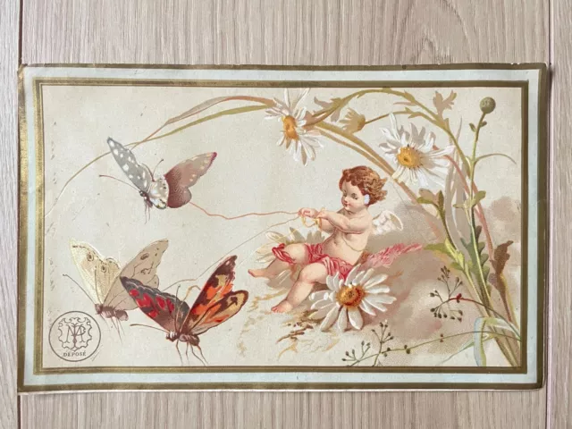 Chromo Grand Format Enfant Chérubin aux papillons Fleurs marguerite