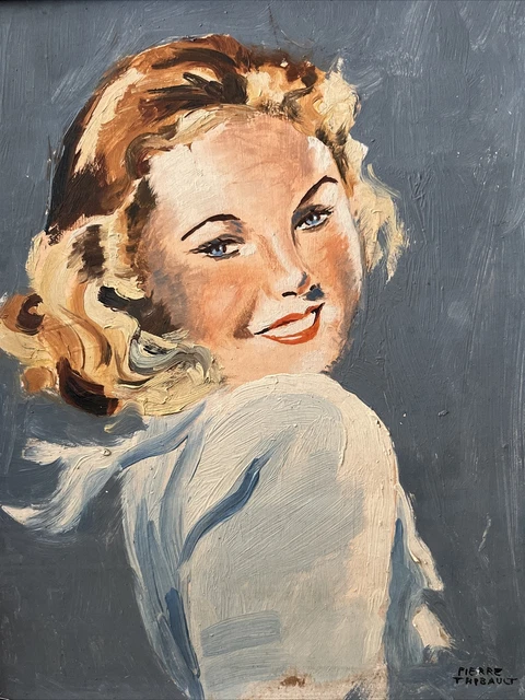 rare tableau dessin peinture huile art signé THIBAULT pierre portrait femme