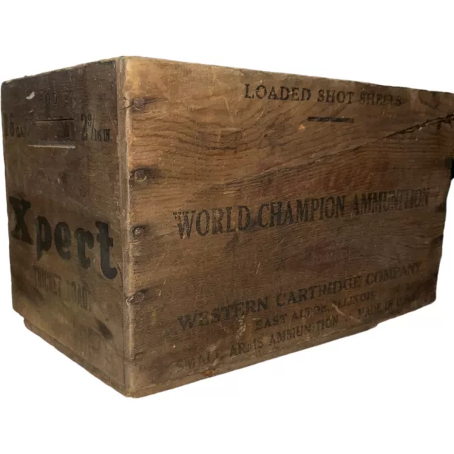 Vintage Wood Western Cartridge Company World Champion Ammunition Ammo Crate Box