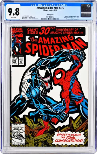 Amazing Spider-Man #375 CGC 9.8 White Printing Error Venom LP Tie IN CRAZY RARE!