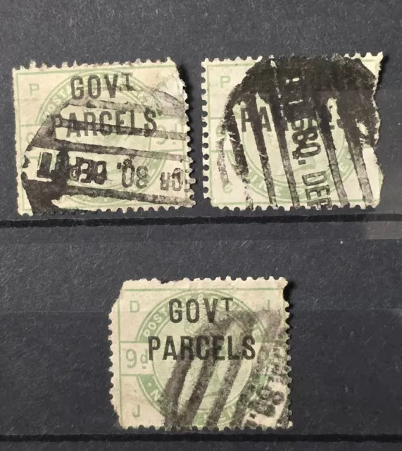 Gb Queen Victoria 3X Sg O63 9D Dull Green Govt Parcels Used