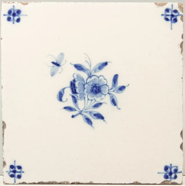 Nice Dutch Delft Blue tile, XL size, flowers, circa 1900.