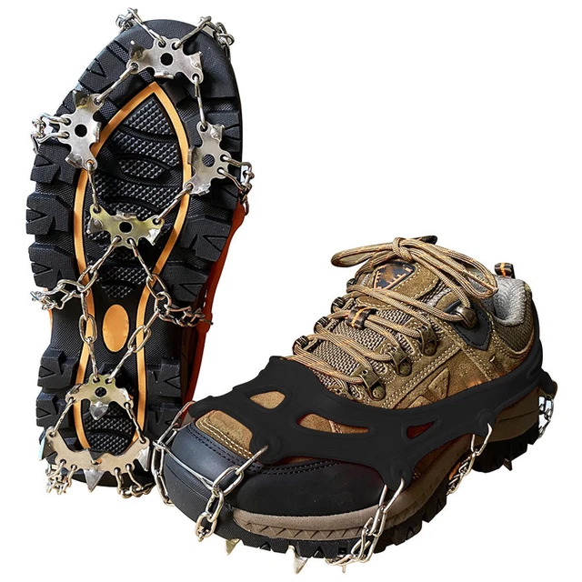 19 crampones con picos dentales, botines de hielo antideslizantes tracción para caminar y escalar
