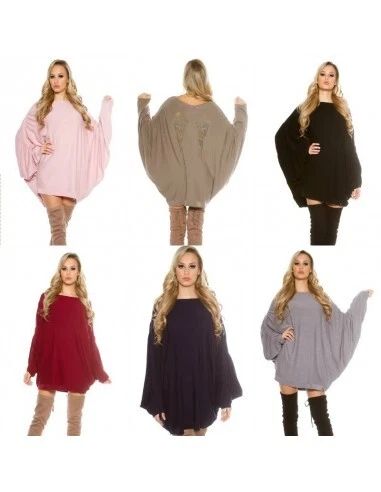Maglione lungo maniche a pipistrello larghe maglia donna ali vestito corto abito