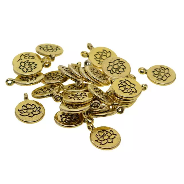 30 stücke Gold Lotus Blume Runde Anhänger Charms DIY Schmuck