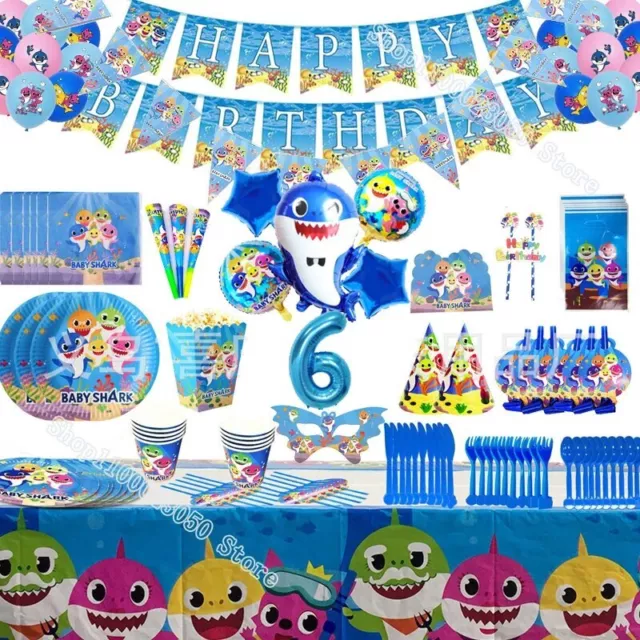 Piatti blu squalo bambino bandiere cappelli bambini decorazioni festa set stoviglie fornitura