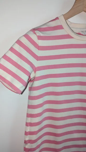 Arket Pink And White Stripe Crew Neck Short Sleeve T Shirt Dress Size Small