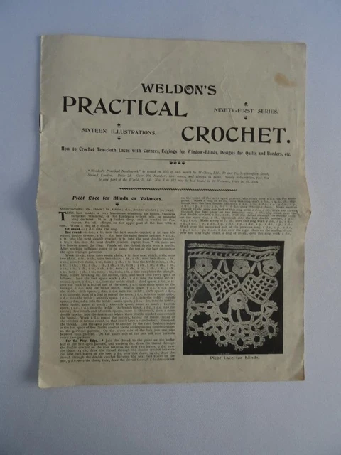 Folleto práctico de colección de soldadores de ganchillo de patrón de encaje década de 1920