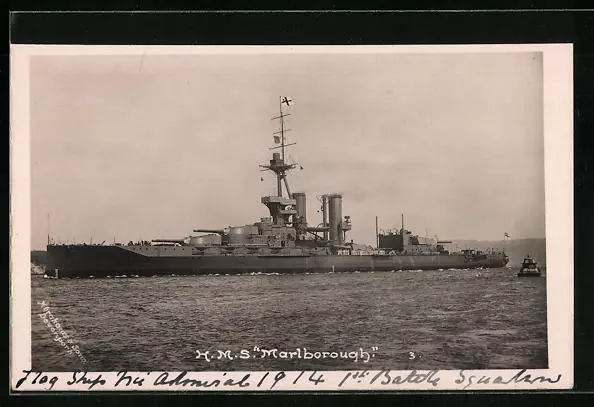 Ak British Battle Ship Hms Marlborough with The Harbour