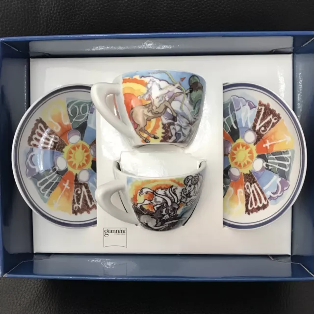 Imported Italian Cappuccino Cups Set Of 2  Carlo Giannini By Yetti Zodiac Sign