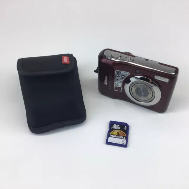 Nikon Coolpix L20 Digital Camera 3.6x Optical Zoom 10.0 MP Red Working Tested