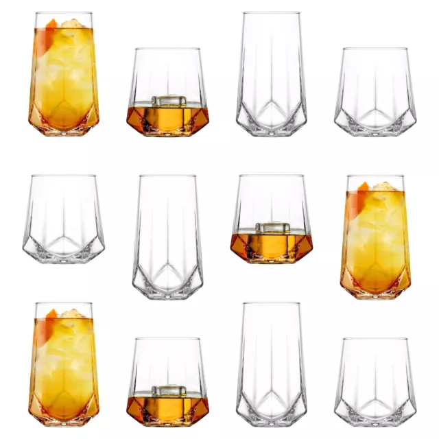 12pc LAV Valeria Glassware Set Highball Cocktail Glasses Water Whiskey Tumblers