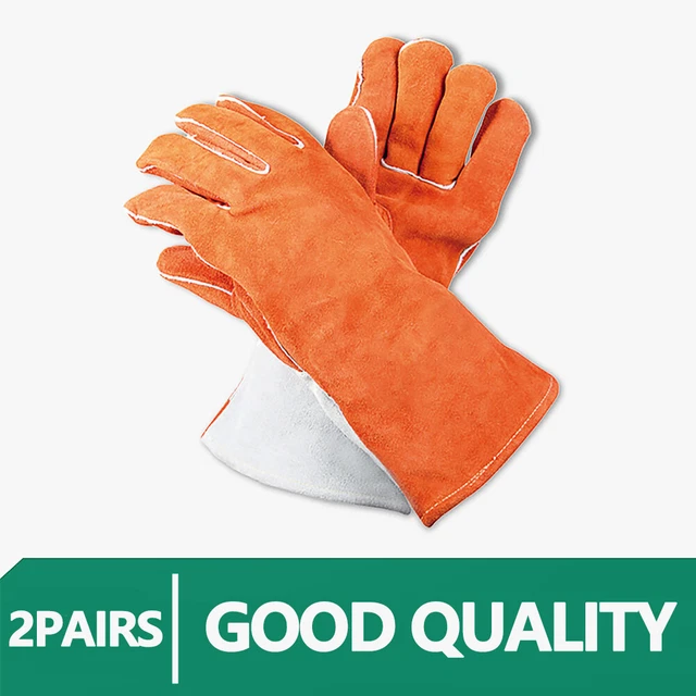 2pairs For Workers Welding Gloves Labour Oven Leather Material Wear Resistant