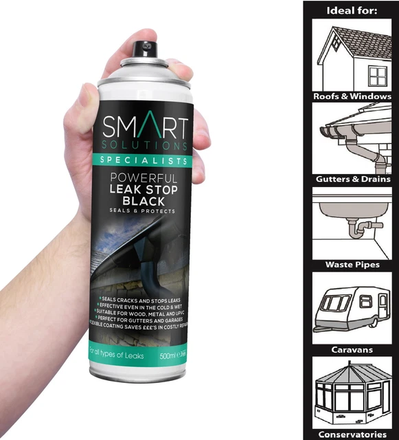 Instant Patch Gutter LEAK STOP SPRAY n Seal Fix BLACK Instant Waterproof Sealant Mastic ...