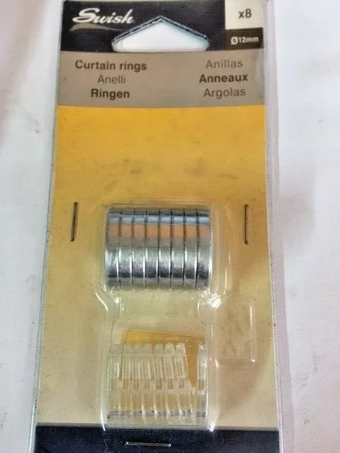 Swish 8 Anillos Cortina Ø 12MM para Palos Barras Cromado Con Ganchos