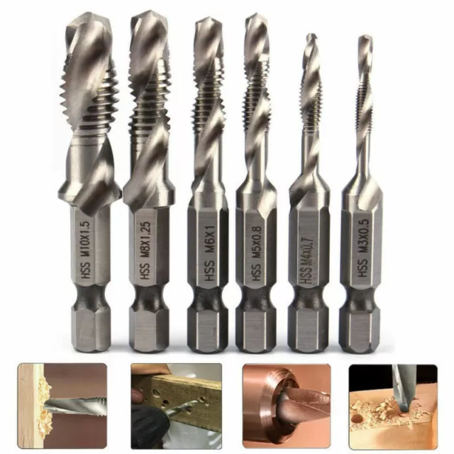 M3-M10 HSS Metric Hand Screw Thread Tap Taper & Drill Bits Tool 1/4" Hex Shank