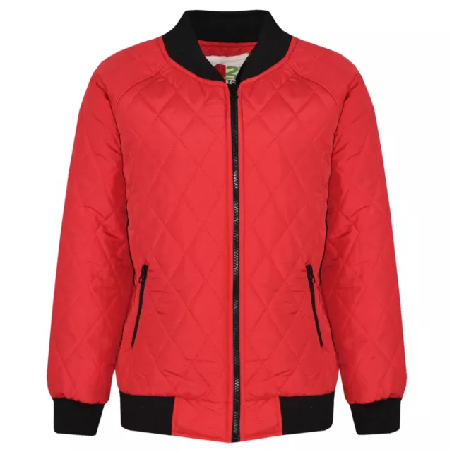 Bambini Giacche Ragazze Bomber Imbottito Trapuntato Zip Biker Cappotto 5-13 Anni