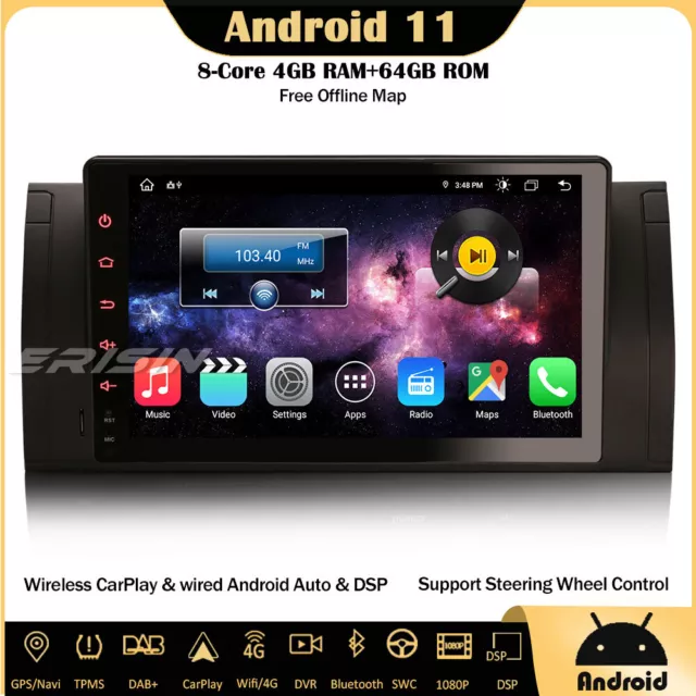 9“ Android 11.0 DAB+Autoradio GPS CarPlay USB Wifi FM DSP para BMW E39 X5 E53 M5