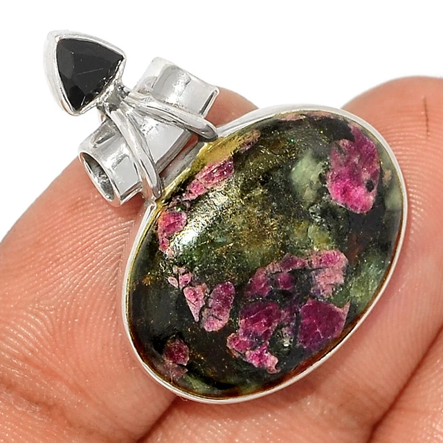 Natürlicher Eudialyte & schwarzer Onyx 925 Sterlingsilber Anhänger Schmuck CP10254