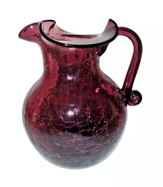 Vintage Blown Art Amethyst Purple Crackle 5" Pitcher Jug Pilgrim