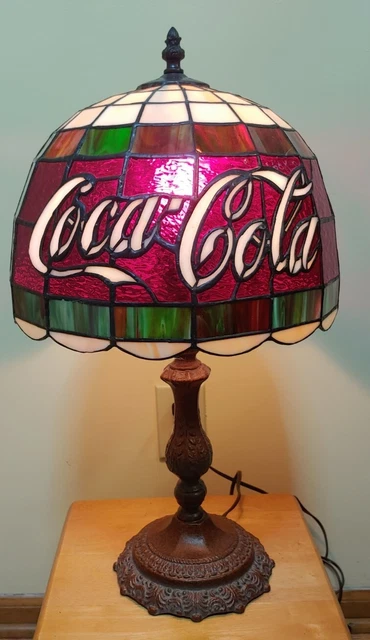 Vintage 21" Tall Coca Cola Tiffany Style 3 Way Lamp~Cast Iron Base #3/29 Made