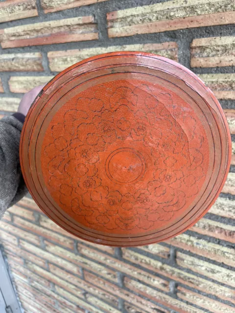 Burmese Asian Red Lacquer Hand Painted Betel Box RARE ANTIQUE 7