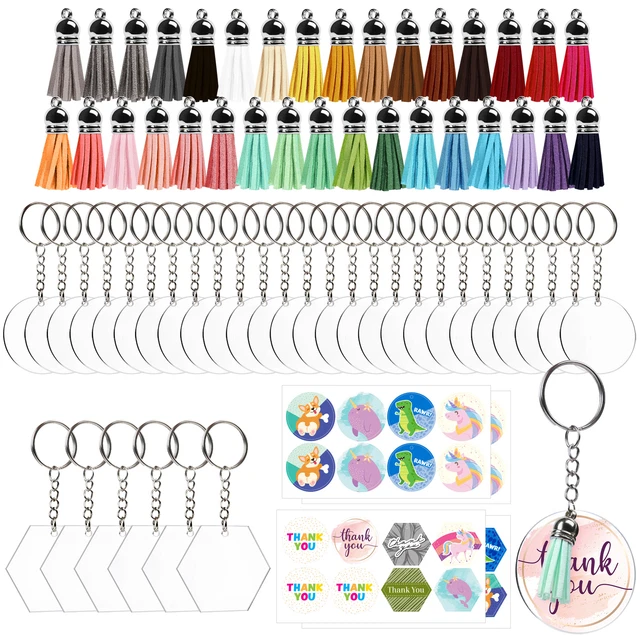 128PC ACRYLIC KEYCHAIN Blanks with Tassels Kit Bulk Circle Disc for DIY