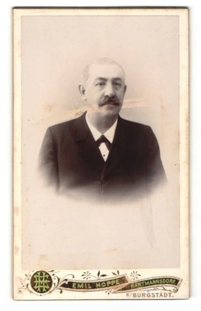 Fotografie Emil Hoppe, Hartmannsdorf, Portrait älterer Herr mit Schnauzbart