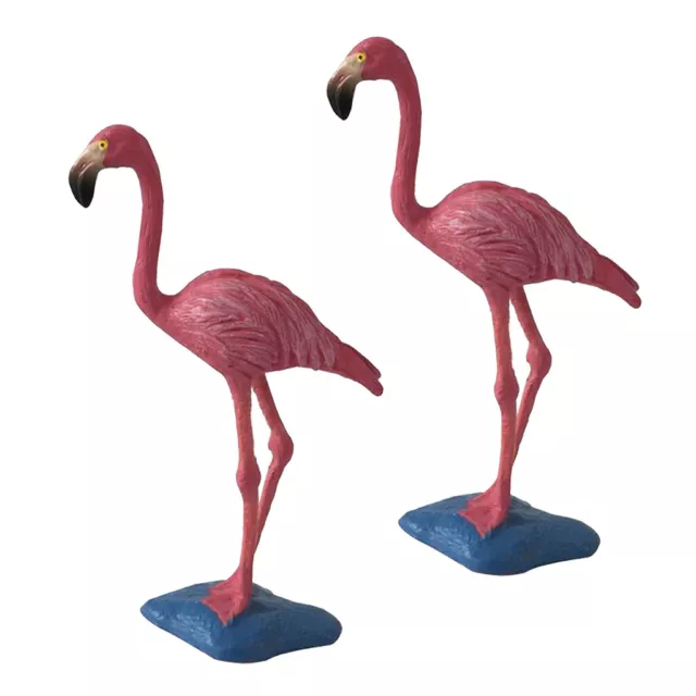 2 Pcs Garden Flamingo Bird Lawn Pond Figurine Ornaments Patio Statue Figure