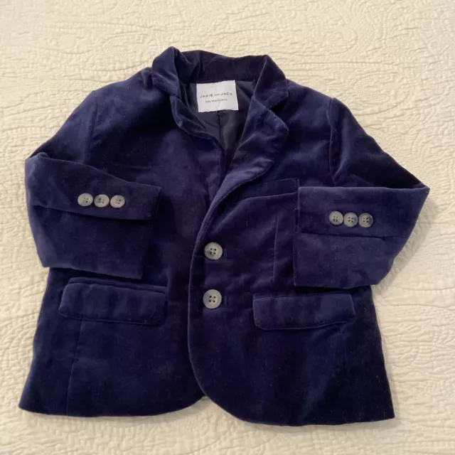 Janie and Jack Baby Boy Navy Velvet Blazer Jacket Dress Coat Lined Pockets 6-12M