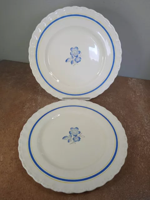 Pair of Vintage 1930s, Grindley, England, 'Blue Flower' 23cm Creamware Plates