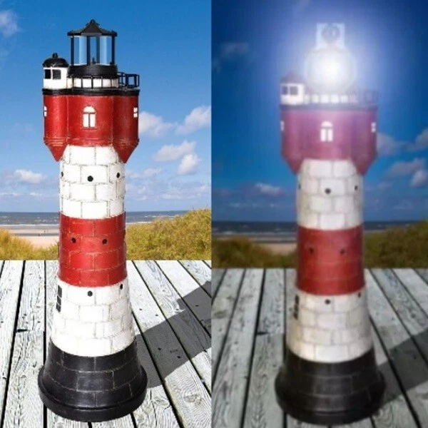 XXL GARTEN DEKO SolarLeuchtturm ROTER SAND + LEDBeleuchtung Höhe ca