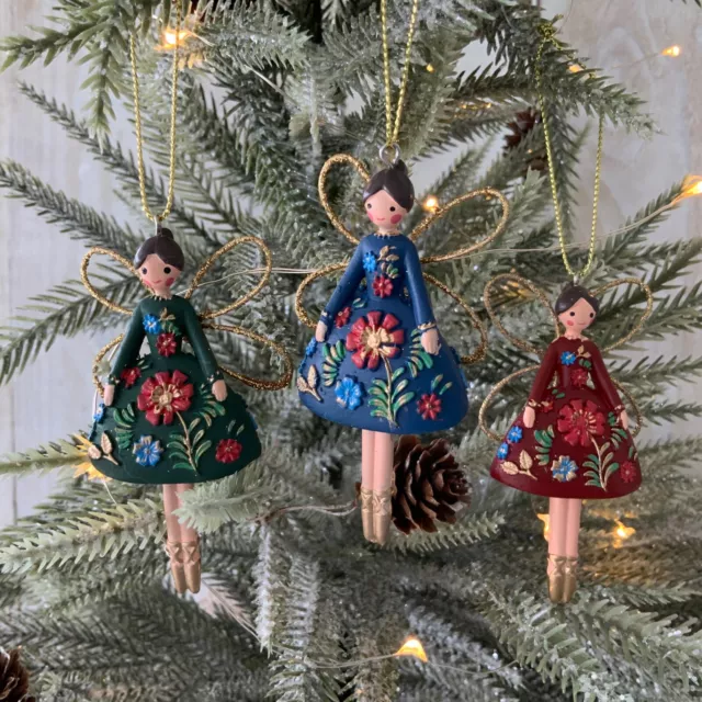 Folk Art Fairy Gisela Graham Christmas Tree Decoration Hanging Resin Beautiful