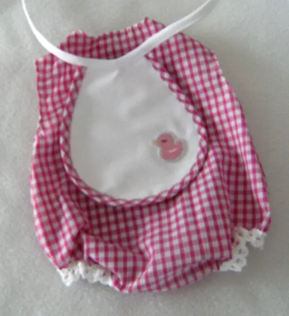 PINK CHECK ROMPER & BIB *BRAND NEW REPLACEMENT* for 1960s 16" TINY TEARS DOLL
