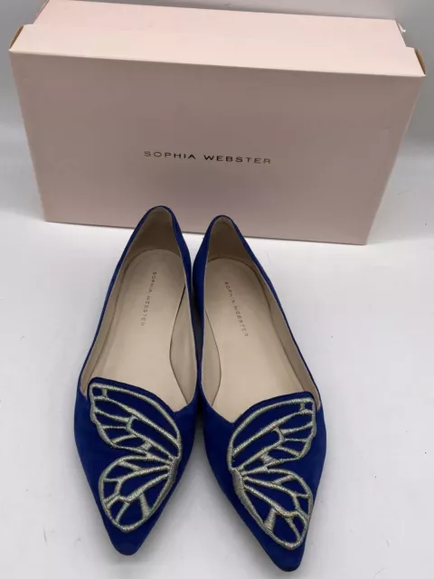 Sophia Webster bibi Butterfly Pointed Toe Suede Flats in Royal Blue sz 7.5