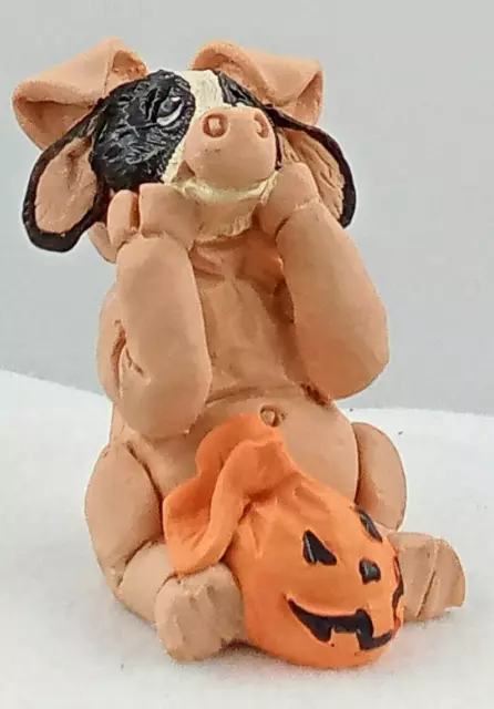 Enesco Kathy Wise Cow White Black Dairy Pig Costume Pumpkin Belly Button 3.5 in