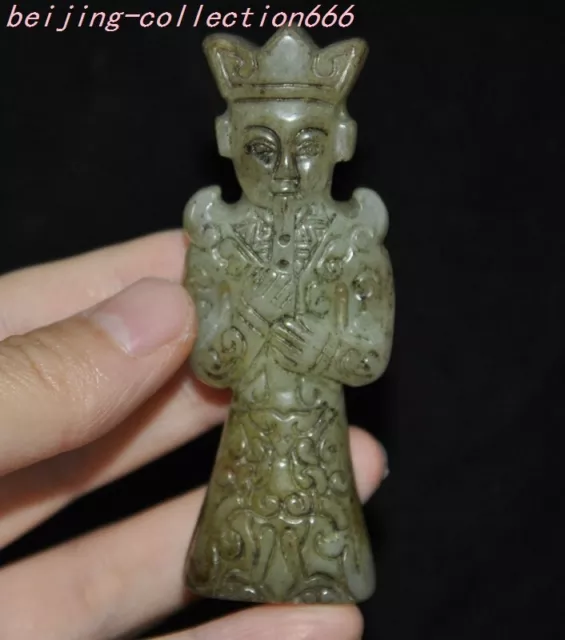 3" Chinese Han dynasty old jade Carved ancient palace  emperor people ancients