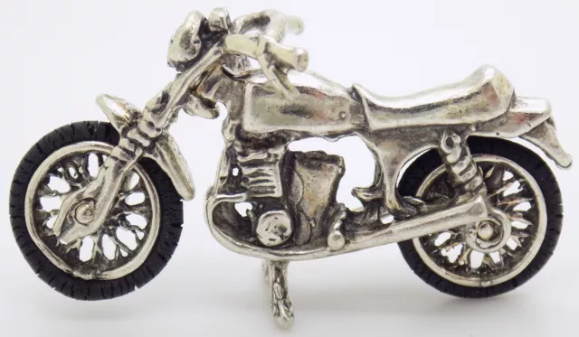 Vintage Italian Handmade Genuine Silver Motorcycle Dollhouse Miniature Figurine