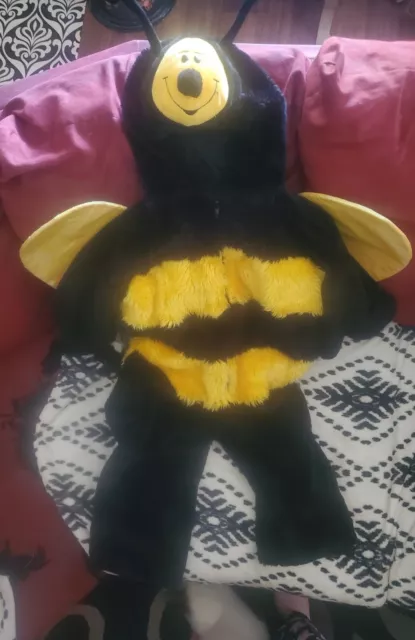 Furry Plush Bumble Bee Costume Child Size 4y-6y Hooded Warm Zip Up 3