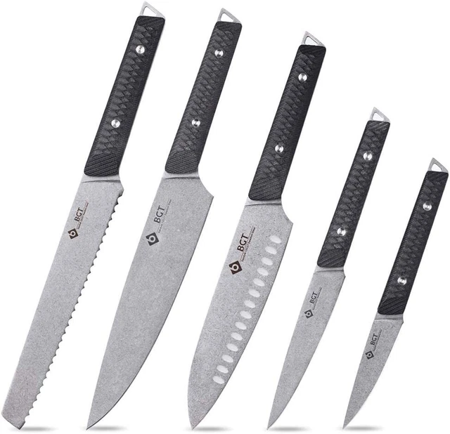 Set 5pcs Professional Chef Knife with Bag Stonewashed Swedish Sandvik 12C27