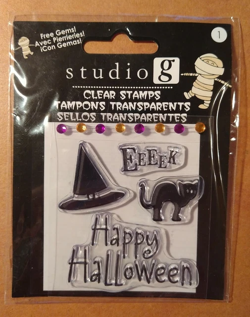 HAPPY HALLOWEEN eeeek WITCHES HAT black cat - Studio G Clings Stamps