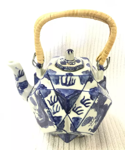 Asian Chinese Japanese White & Blue Dragon Exceptional Teapot