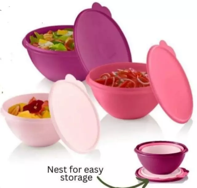 NEW Tupperware 3 x Wonderlier Bowls Mixing Bowls with Lids Pink Set 2.5L 1.5L 1L