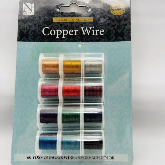 Jewlery Connection 12 Spools 28 Gauge Colorful Copper Beading Wire - 5 Yd Each