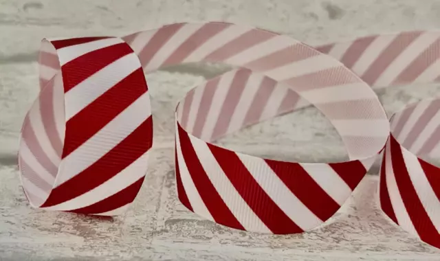 Stripe Ribbon Red & White Candy Cane Christmas Grosgrain 25mm Grinch Per Yard